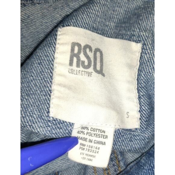 Rsq Denim Jean Jacket Women's S Distressed Medium Wash Blue Rips Trucker Pockets - Picture 9 of 16